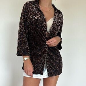Peck & Peck Black and Brown Animal Print Blouse